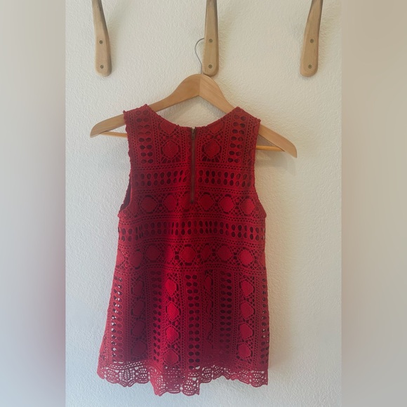 Anthropologie Sundays in Brooklyn Red Crochet Sleeveless Tank Size S - Picture 3 of 4
